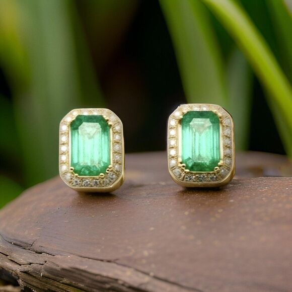 Natural Emerald Diamond Stud Earrings 14k Gold 1.85 TCW Certified $3,950 111884 - Picture 8 of 14